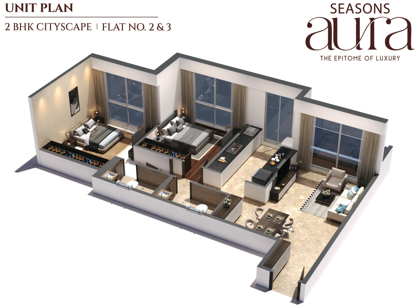2 BHK Cityscape cutaway view at Seasons Aura