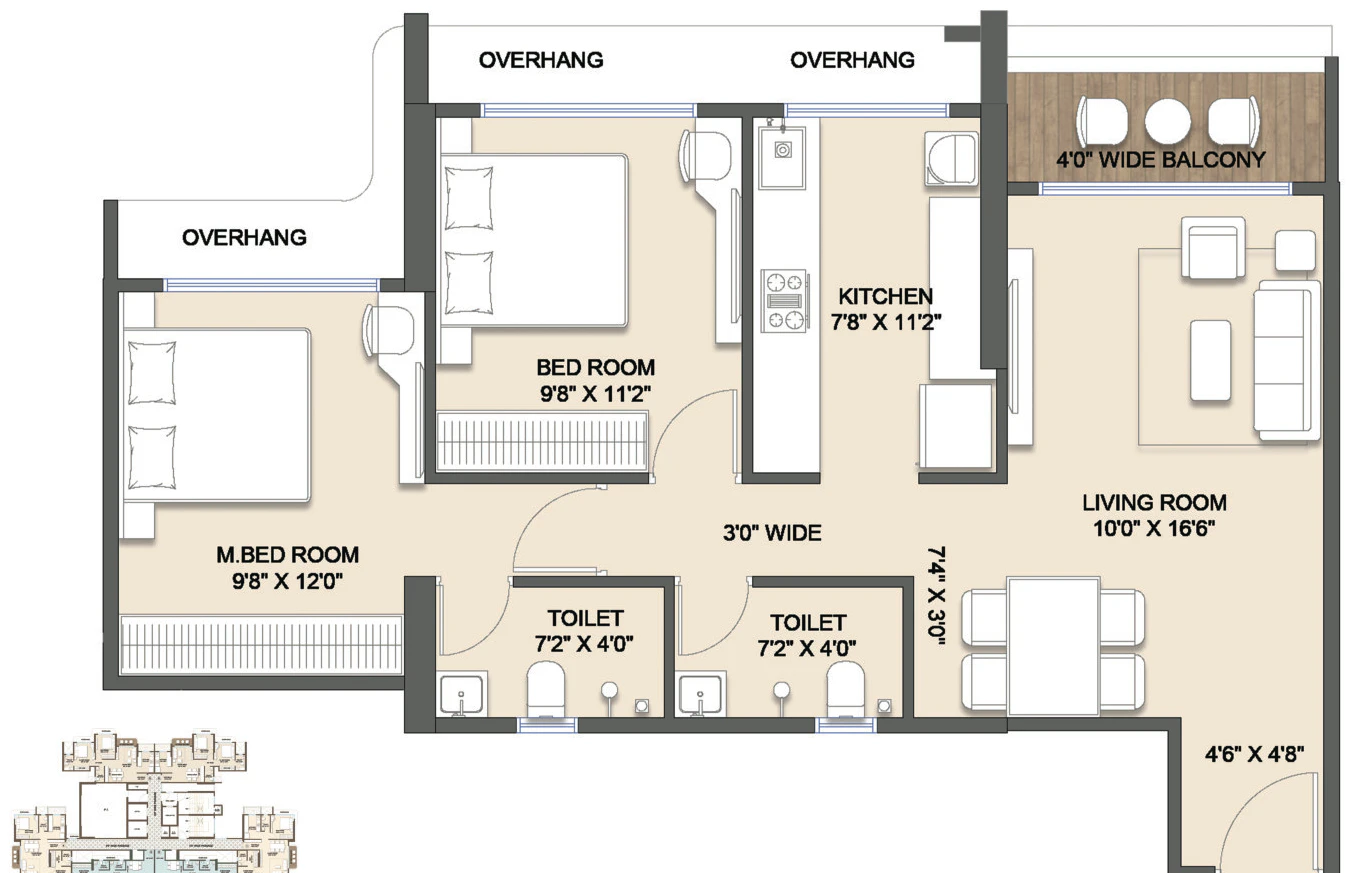 2 BHK Cityscape floor plan at Seasons Aura, Kalyan West