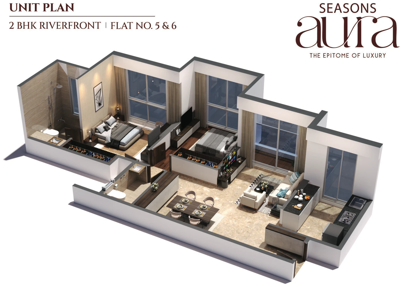 2 BHK Riverfront cutaway view at Seasons Aura
