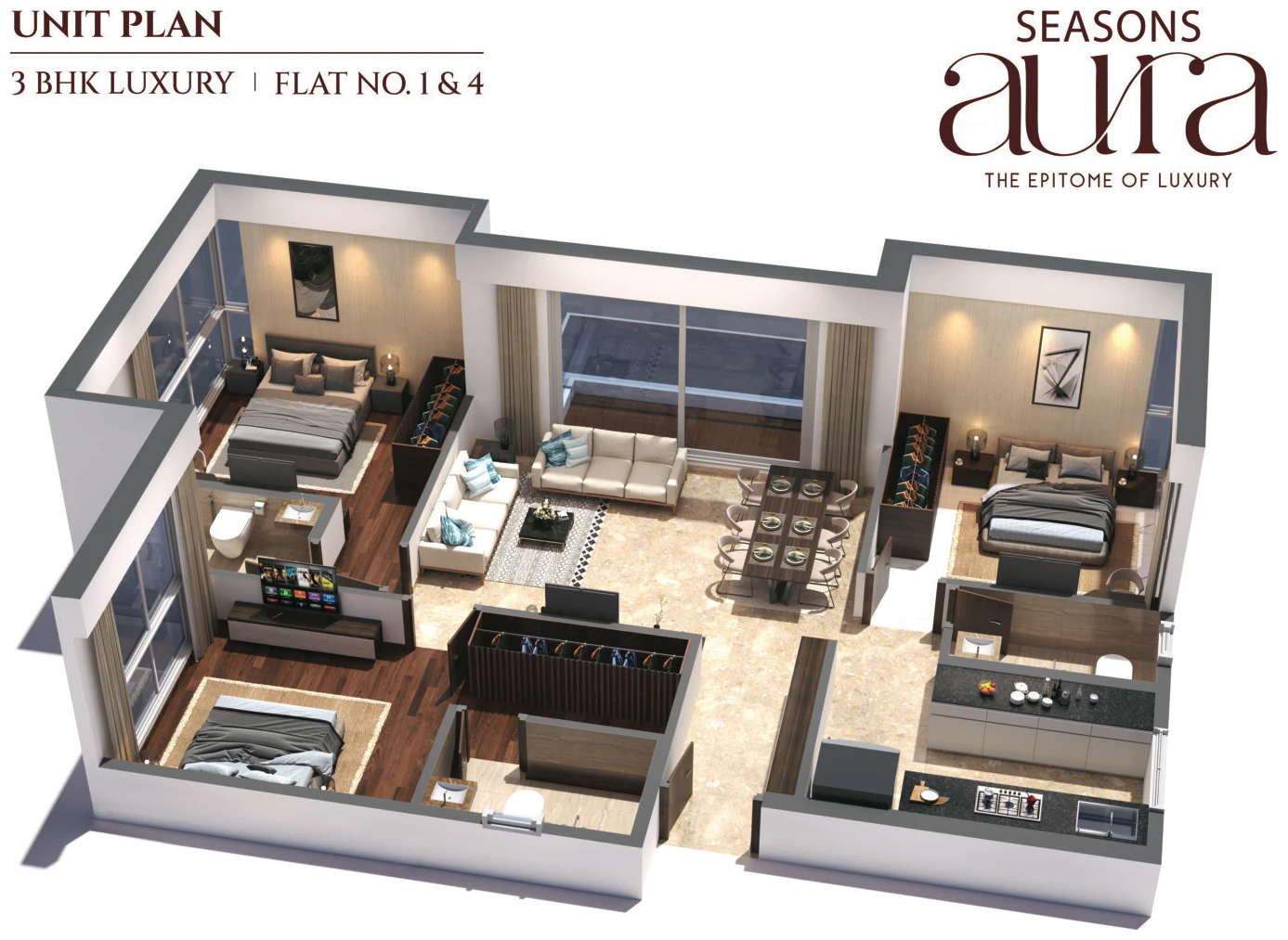 3 BHK Luxury cutaway view at Seasons Aura