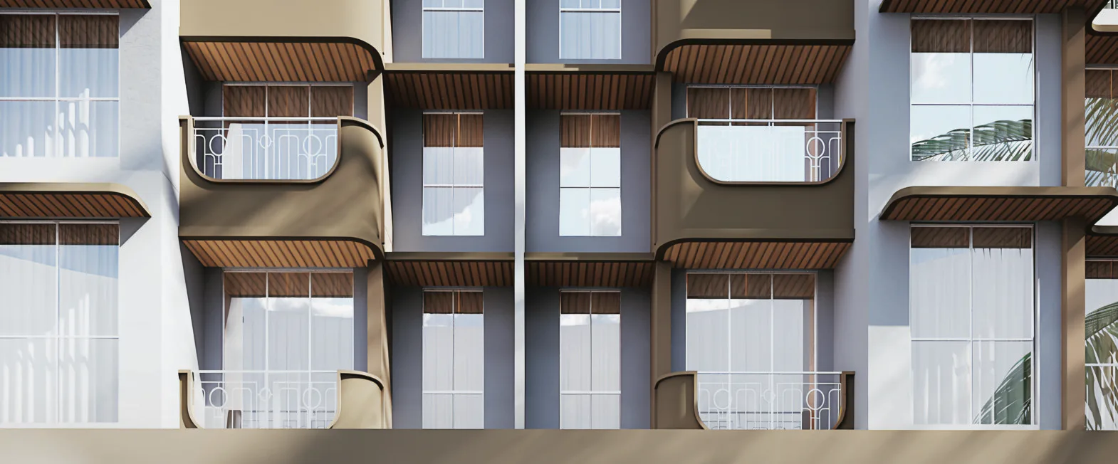 Balcony detail on the Seasons Aura facade