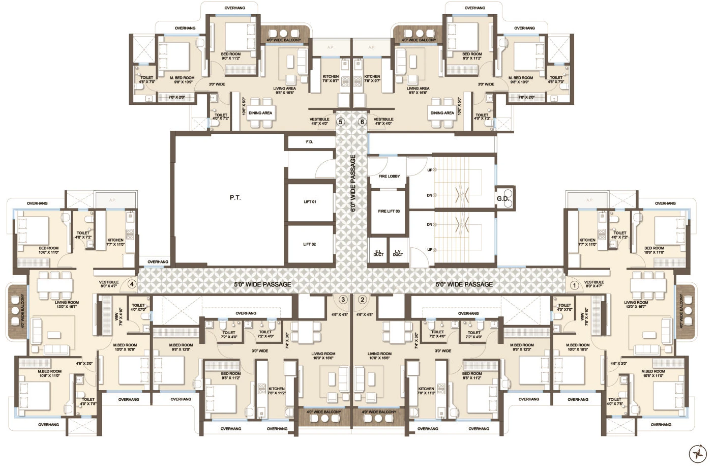 Typical floor plate at Seasons Aura, 6 flats per floor
